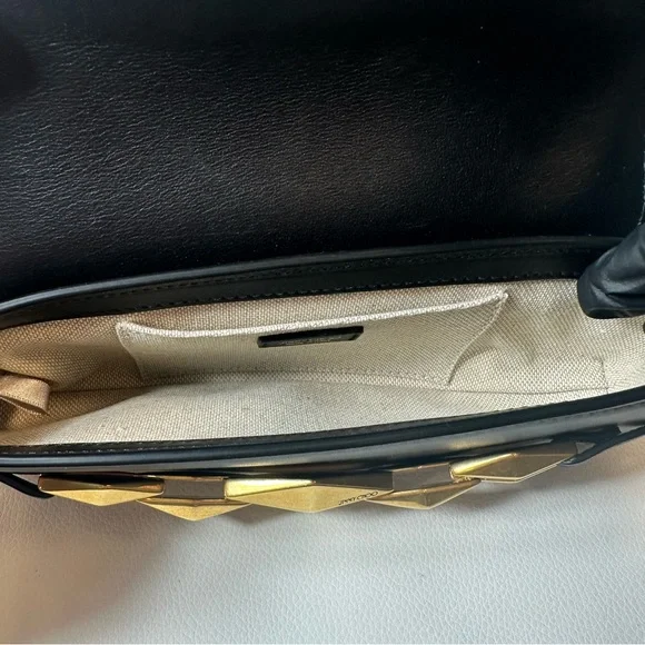 NEW JIMMY CHOO EAST WEST LEATHER SHOULDER BAG BLACK GOLD - Picture 15 of 16